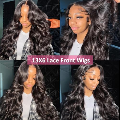 22inch 13x6 Lace Front Wigs Human Hair Pre Plucked 180% Density Body Wave HD Lace Front Wigs Frontal Wigs for Women Human Hair Wig with Baby Hair Natural Color