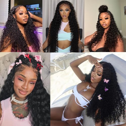 200% Density 22 Inch 13x6 Deep Wave Lace Front Wigs Human Hair Curly HD Lace Front Human Hair Wig Pre Plucked 100% Real Human Hair No Synthetic Blend No Tangle No Shedding Triple Lifespan 3X