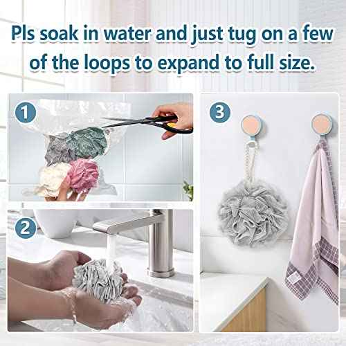 Bath Loofah Sponge, 60G Shower Loofah Exfoliating Body Scrubber Sponge, 4 Count Bath Mesh Pouf Ball for Women and Men (Light Color)