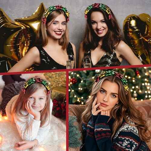 Christmas Headbands for Women with Green Red Yellow Flower Designs Xmas Headband Knotted Hairband Cute Hair Accessories 1Pcs