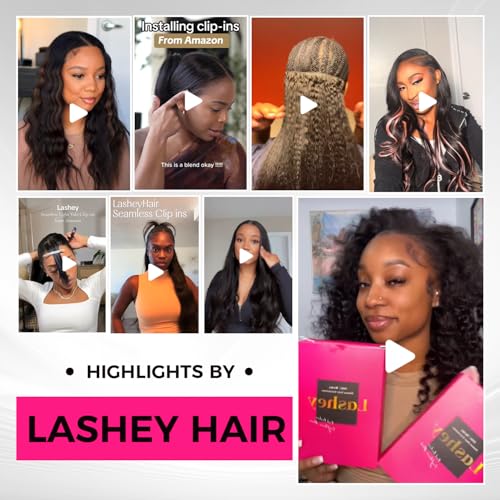 Lashey Hair Extensions Seamless Clip in Real Human Hair Natural Black 18 Inch 110g 7Pcs Kinky Staight Human Hair Extensions Skin Weft Remy Hair for Black Women
