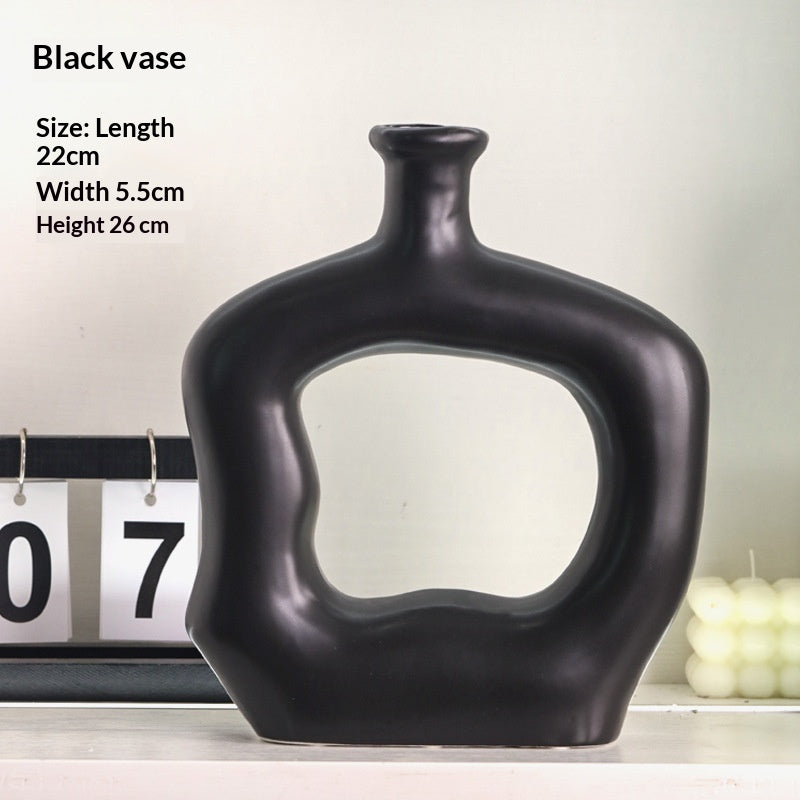 Minimalist Black-and-White Ceramic Vase - Modern Art Home Decor Set