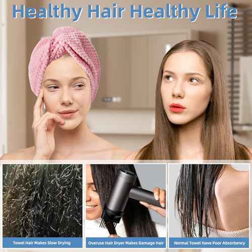 Hair Towel Wrap, 4 Packs 9.8 x 25.6 Inch Towel Turbans for Wet Hair, Dry Hair Towel, Headbands for Curly and Long Hair - Bathroom Must-Have for Ladies