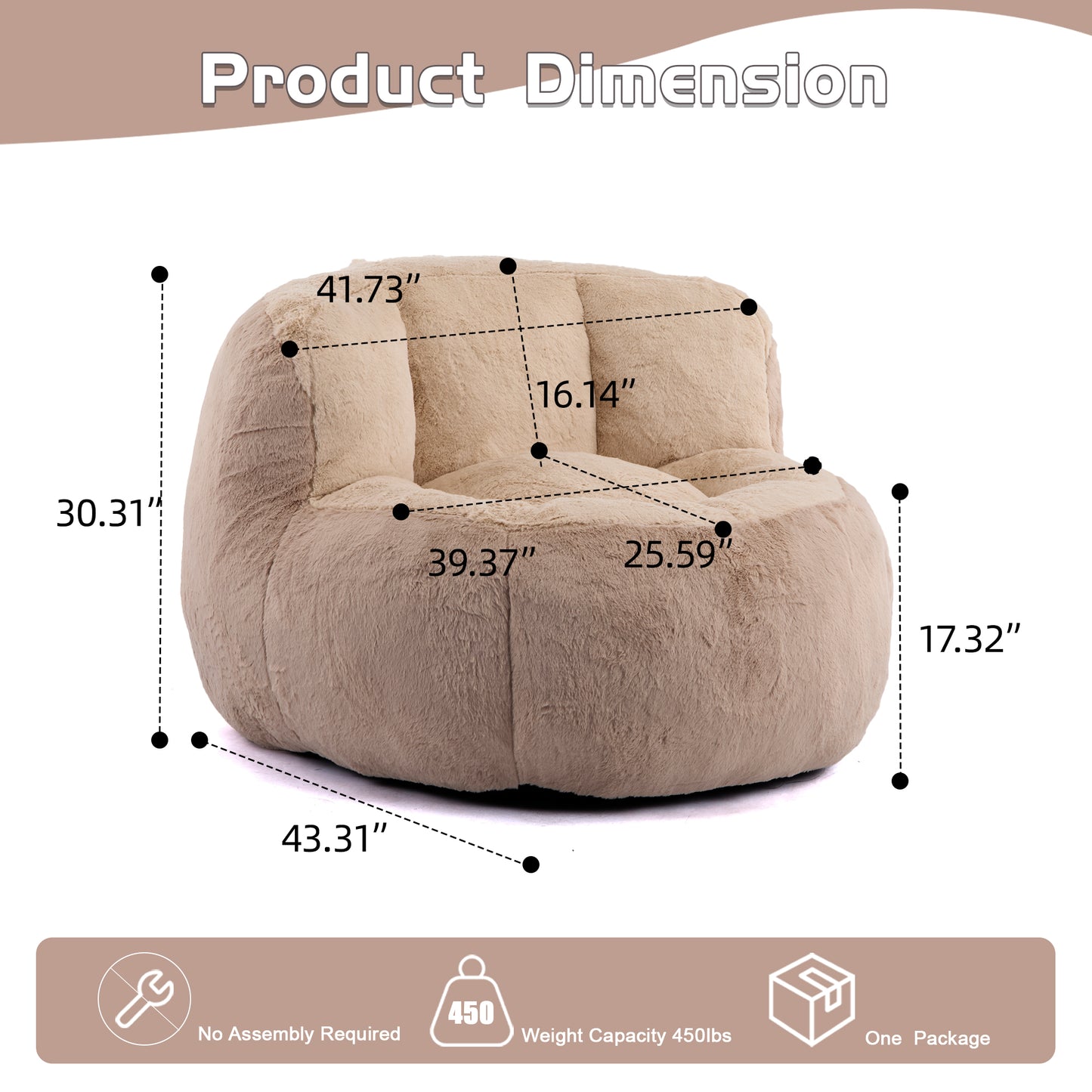 Oversized Multicolor Bean Bag Chair - Faux Fur Lounger Sofa