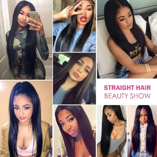 Straight Human Hair 3 Bundles 24 24 24 Inch Brazilian Virgin 100% Unprocessed Straight Hair Weave Bundles Human Hair Natural Black Color Hair Extensions for Women