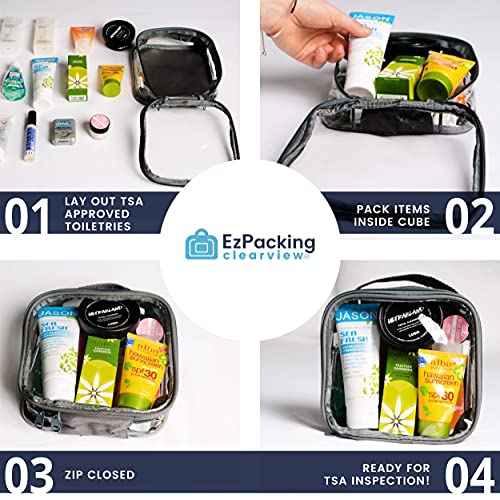 EzPacking Clear TSA Approved 3-1-1 Travel Toiletry Bag for Carry On/Quart Size Transparent Liquids Pouch for Airport Security/Reusable See Through Vinyl & PVC Plastic Organizer Men Women (Gray)