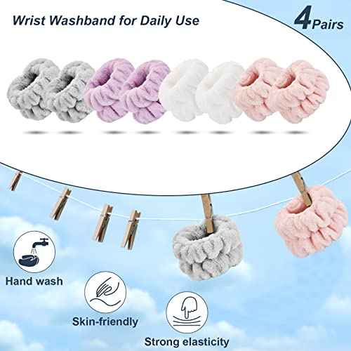 8 Pcs Wrist Towels for Washing Face, Microfiber Wrist Bands for Washing Face, Spa Wristbands for Washing Face, Fluffy Towel Bands, Arm Bands for Washing Face for Woman Children