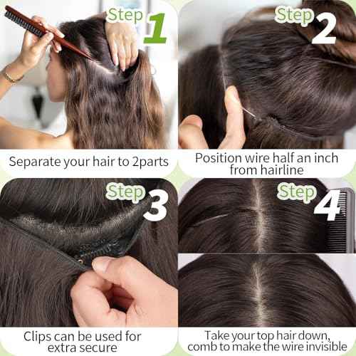 KooKaStyle Invisible Wire Hair Extensions with Transparent Wire Adjustable Size 4 Secure Clips Long Wavy Secret Synthetic Hairpiece 20 Inch 120g Rich Dark Brown with Warm Tones for Women