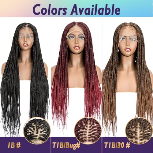 originea DAIXI 26'' Single Full Lace Box Braided Wigs for Black Women, Full Hand-Knitted Square Parted Synthetic Braided Lace Wigs with Baby Hair (Square Partition, 1B)