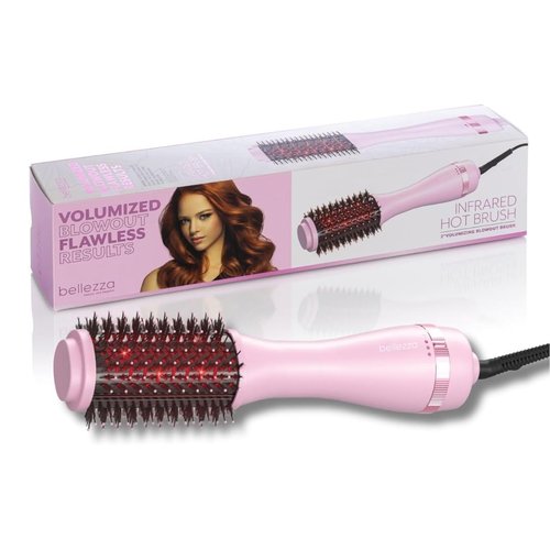 Belleza 2-in-1 Thermal Blowout Brush Hair Dryer & Volumizer | Infrared Blow Out Brush Dryer with 360 Ionic Hot Air Round Barrel | Smooth Frizz-Free Salon Quality Results (Blush Pink)