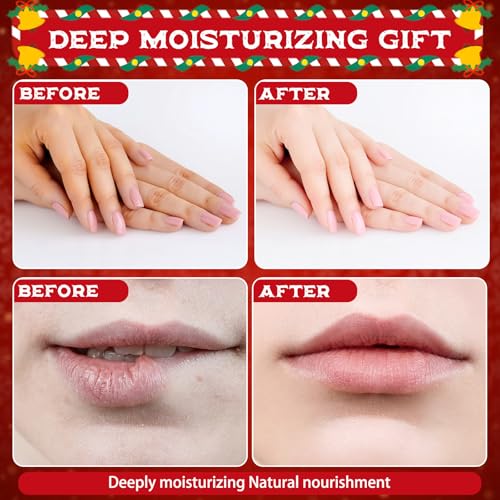 Loopeer 72 Sets/288 Pcs Christmas Hand Cream and Lip Balm Gift Set for Women Bulk Mini Hand Lotion Travel Size for Dry Skin Stocking Stuffers with Greeting Card Organza Bags for Coworker Employee