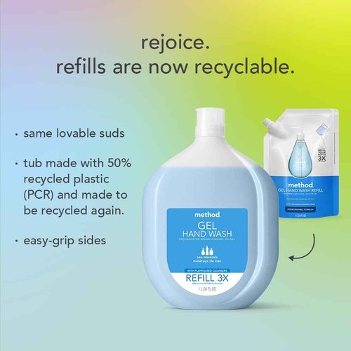 Method Gel Hand Soap Refill, French Lavender, Recyclable Bottle, 34 oz (Pack of 4)