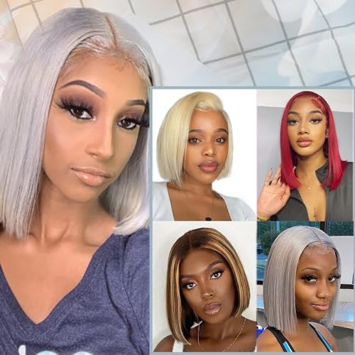 Grey Bob Human Hair Wigs 13x4 HD 180% Density Lace Front Wig Human Hair Silver Glueless Wigs Human Hair £¨16in£©
