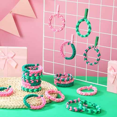 48 Set Pink and Green Party Favor Wizard Bracelets Friendship Gift Bulk for Women Witch and Princess High Elastic Hair Tie Hair Accessory Decoration for Birthday Party Christmas Bachelorette