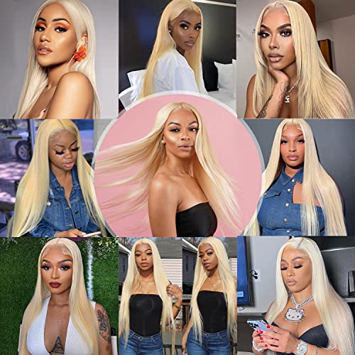 Myecool 613 Lace Front Wig Human Hair 13x4 HD Transparent Straight 150% Density Blonde Lace Frontal Human Hair Wigs Pre Plucked With Baby Hair for Women(26Inch, Blonde)