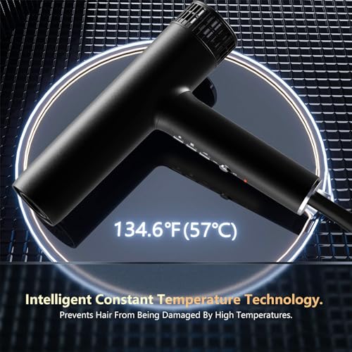 Hair Dryer, Professional Brushless Motor Ionic Hair Blow Dryer with Diffuser, Magnetic Nozzles, 0.83Pound, 2000W, 60dB, 3 Heat Settings & 3 Speed & Cold Settings, Diffuser Hair Dryer, Black