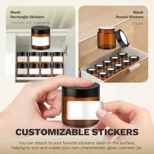 4 oz Small Glass Jars with Lids, Bumobum 36 Pack Amber Glass Cosmetic Jars with Inner Liners, 120ml Round Empty Sample Containers with Blank Labels for Cream, Body Scrub, Lotion