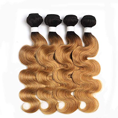 X-TRESS 1b27 Hair Bundles Body Wave 1 Bundle Ombre Honey Blonde Brazilian Hair Weave 100% Human Hair Extensions Bundles Ombre Color 27 Hair Weave(24 Inch, T1B/27)