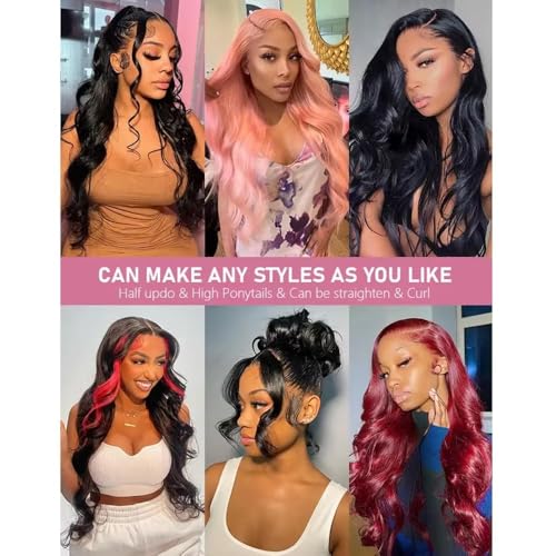 100% Brazilian Virgin Human Hair Body Wave Natural Black Human Hair Bundles with 4x4 Lace Closure, 3 Bundles with Closure (14, 16, 18+12 Natural Black)
