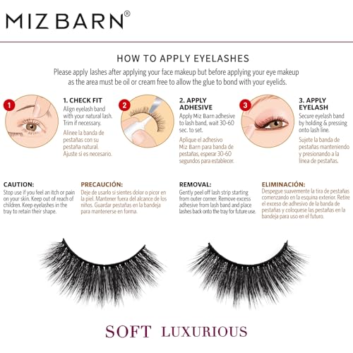 Miz Barn Lashes 3D Cashmere Long Extension Eyelashes Natural Look Soft Reusable Fake Eyelashes Multipack Wispy False Lashes 5 Pairs Natural Strip Eyelashes (CG201)