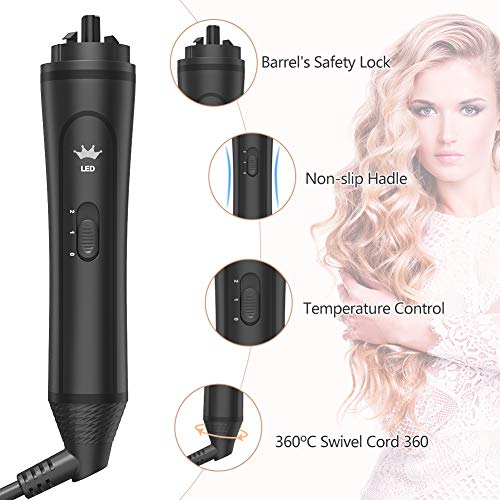 6-in-1 Curling Iron, Professional Instant Heat Up Hair Curling Wand Set with 6 Interchangeable Ceramic Barrels (0.35'' to 1.25'') and 2 Temperature Adjustments, Heat Protective Glove & 2 Clips
