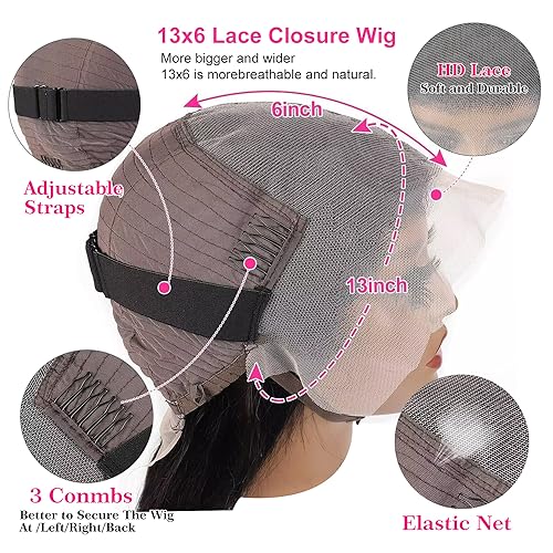 13x6 Deep Wave Lace Front Wigs Human Hair Wig 180 Density Deep Curly Lace Frontal Glueless Human Hair Lace Front Wig Pre Plucked Natural Black 24 Inch