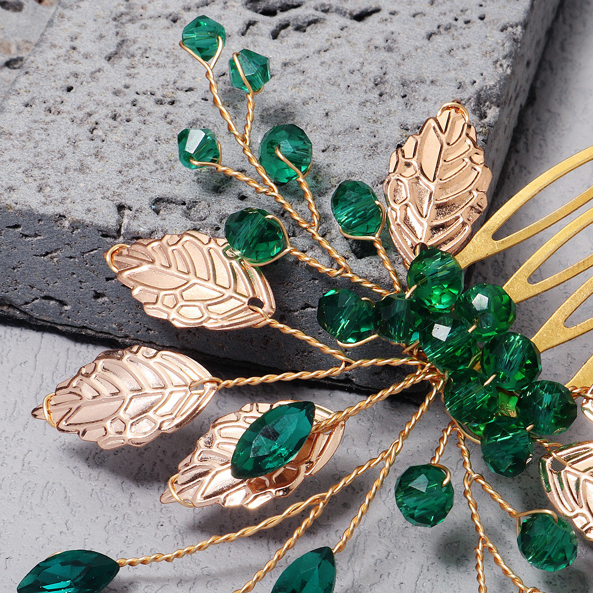 Handmade Crystal Leaf Headdress - Gold
