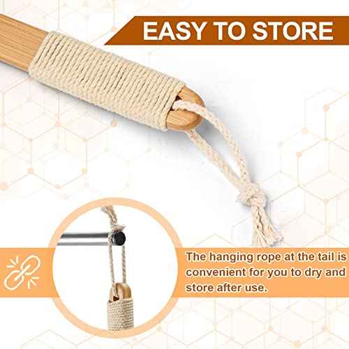 Bamboo Shower Brush with Curved Long Handle, 16.7 Inches Exfoliating Back Scrubber with Natural Bristles for Men & Women, Back Exfoliator Body Washer for Bath or Dry Brushing