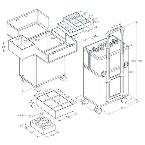 Stagiant Rolling Makeup Train Case Large Storage Cosmetic Trolley 4 Tray with Sliding Rail Removable Middle Layer with Key Swivel Wheels Salon Barber Case Traveling Cart Trunk