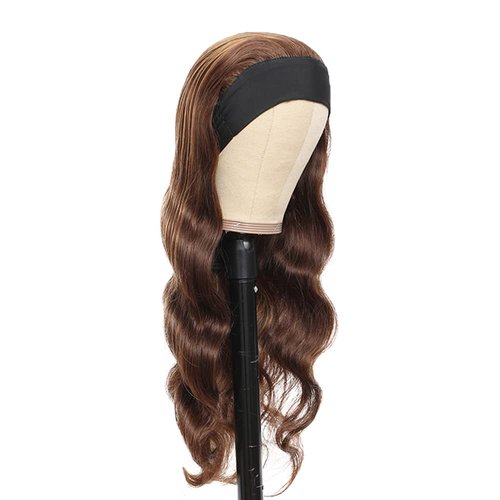 YiweYowe 34 Inch P427 Blonde Headband Wig Human Hair 150% Density Grade 8A Unprocessed Brazilian Virgin Hairs Machine Made Highlight Brown Body Wave Headband Wig Human Hair None Lace Front Wig