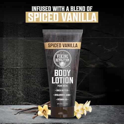 Viking Revolution Spiced Vanilla Body Lotion for Men ? Mens Lotion for Dry Skin with Shea Butter, Hyaluronic Acid and Vitamin B5 ? Nourishing Mens Body Lotion for Hydrated and Smooth Skin - 8oz,1 Pack