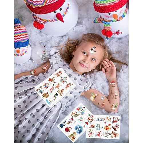 220 Pieces Cute Snowman Temporary Tattoos Stickers,20 Sheets Christmas Winter Snowman Themed Tattoos Stickers Party Decoration Supplies Party favors for Kids Adults