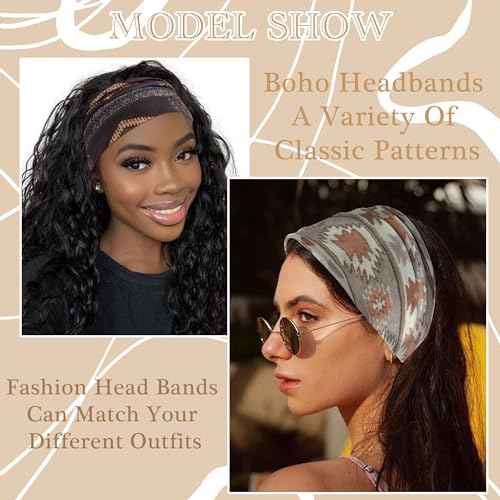 Boho Headbands For Women Wide Bandana Head Bands African Turban Head Wraps Knotted Hair Bands Elastic Headband Non Slip Sweatband Yoga Running Hair Accessories For Women Teen Girls 4 Pcs