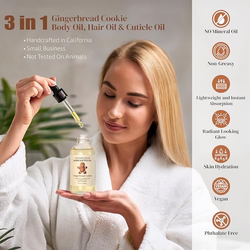 Gingerbread Cookie Body Oil: Moisturizing Body Oil for Soft, Glowing Skin with Almond & Jojoba Oil (4 fl oz)