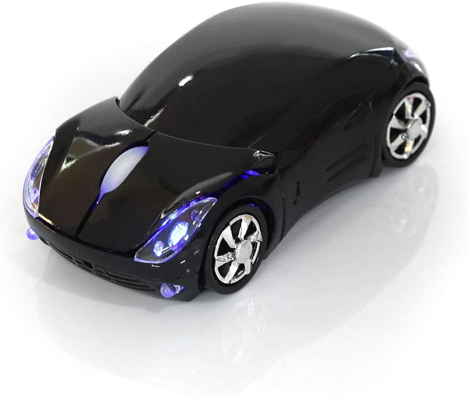 1600DPI Portable Mouse, 10M 2.4G Bluetooth Optical with Receiver Storage, 3 Buttons Car Shaped for/ME/Windows PC/Tablet Gaming Office(Black)