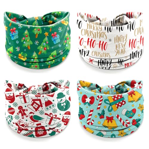 4Pcs Christmas Headbands for Women - Snowflake Santa Snowman Xmas Tree Holiday Hair Bands, Festive Gift Hair Accessories (HOHO)