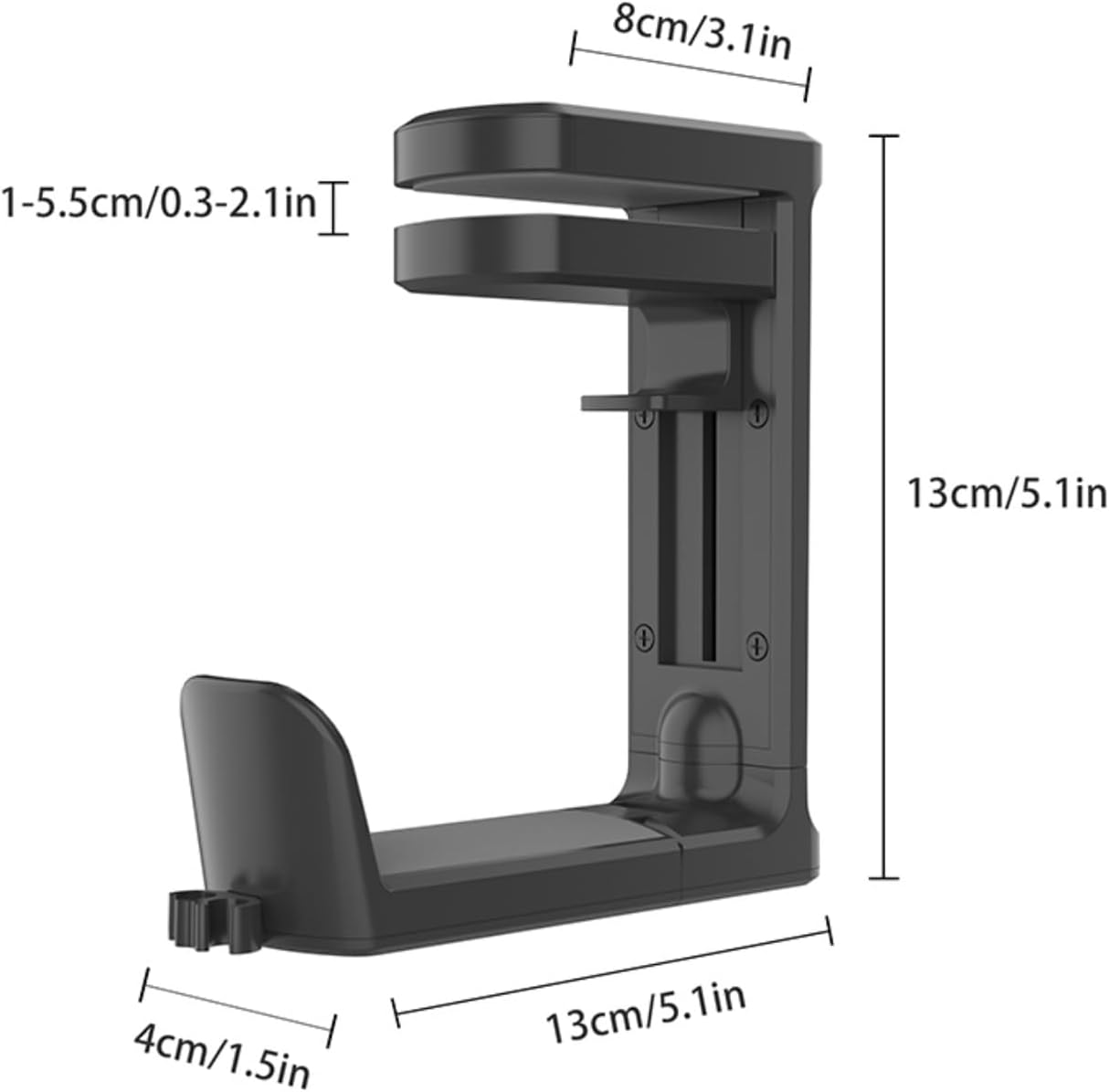 Adjustable Clamp-on Under Desk Hanger, PC Gaming Headset Holder- 360 Degree Swivel Rotating Headphone Stand & Cable Clip Organizer (Black)