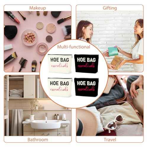 4 PCS Funny Gifts for Women Makeup Bag, Birthday Fun Hostess Gift for Women Girls Friends Cosmetic Bags Gag Gifts Girls Weekend Overnight Makeup Funny Travel Pouch, Black White
