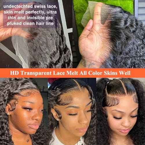 BSTDAE 30 Inch Deep Wave Lace Front Wigs Human Hair 13x6 HD Lace Front Wigs Human Hair for Women Natural Color Deep Curly Wig 180% Density Transparent Lace Frontal Wig Pre Plucked