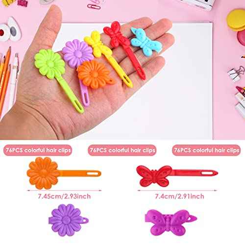 76 Pieces Self Hinge Plastic Hair Clip Pins with Cartoon Designs - Colorful Cute Flower Bow Barrettes for Girls (Random Color)