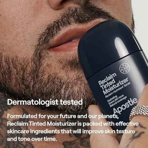 APOSTLE Reclaim Tinted Moisturizer for Men (9 Kingston) - Niacinamide, Vitamin E, Squalane, Hyaluronic Acid, Tinted Face Moisturizer For Men. Hydrates, Evens Skin Tone, Reduces Fine Lines, 1 Fl. Oz.