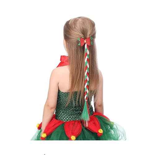 Christmas Long Braided Ponytail Extension with Hair Straight Wrap Around Red White Green Ponytail Hair Extensions Hair Tie Soft Healthy Synthetic Hair Piece for Women Girls Xmas Holiday (E)