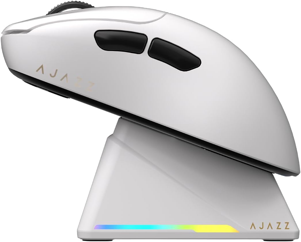 AJ159P MC Triple Mode (2.4G/Wired/Bluetooth 5.2) Gaming Mouse, 12000 DPI, 56g Ultra-Light, Magnetic RGB Charging Dock, Programmable 6 Buttons, Ergonomic Design for Computer Laptop PC, Black