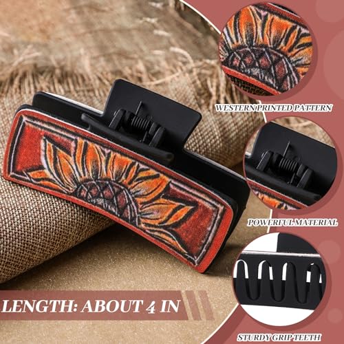 8 Pcs Western Hair Claw Clips Gifts Leather Highland Cow Print Large Hair Claw Clips Western Accessories Christmas Supplies for Women Long Short Hairstyle Gifts(Highland)