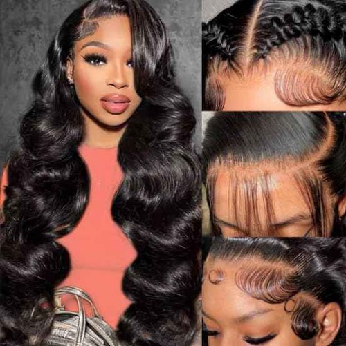 BigBeauty Body Wave Lace Front Wigs Human Hair 13x4 HD Lace Frontal Body Wave Human Hair Wig for Women 180% Density Brazilian Virgin Hair Pre Plucked Glueless Body Wave Wig Natural Black 28inch