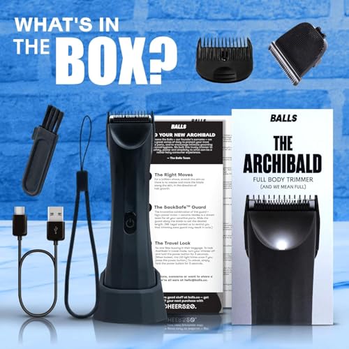 BALLS Trimmer V3 The Archibald - Body & Pubic Hair Shaver for Men - No Cuts, Sacksafe Guard, Rechargeable, 100% Waterproof, Cordless - Wet/Dry with Replaceable Ceramic Blades Archibald Trimmer