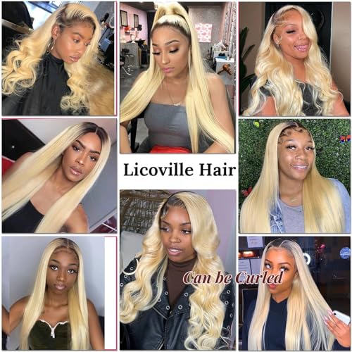 Blonde Ombre Lace Front Wig Human Hair 1B613 13x4 Straight Ombre Human Hair Wigs for Black Women 150% Density Glueless Ombre Blonde Lace Front Wigs with Dark Roots 20 Inch Pre Plucked Hairline