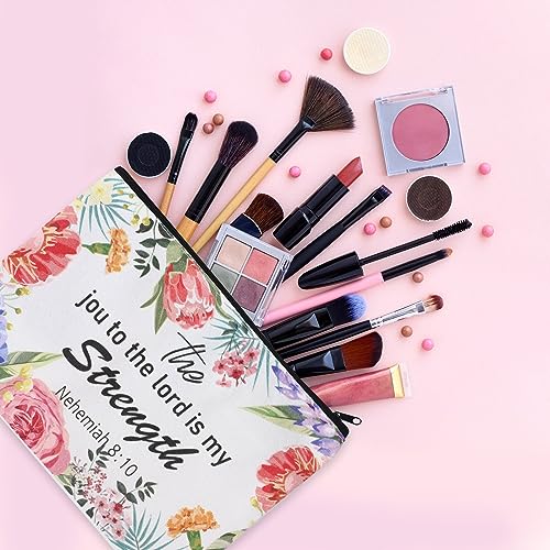 24 Pcs Christian Makeup Bag Bible Cosmetic Bags Inspirational Bible Verse Toiletry Pouches Canvas Motivational Pouches with Zipper for Women Organize Cosmetics Toiletries Stationery(Floral)