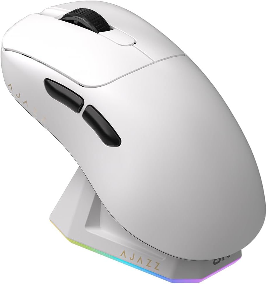 AJ159P MC Triple Mode (2.4G/Wired/Bluetooth 5.2) Gaming Mouse, 12000 DPI, 56g Ultra-Light, Magnetic RGB Charging Dock, Programmable 6 Buttons, Ergonomic Design for Computer Laptop PC, Black