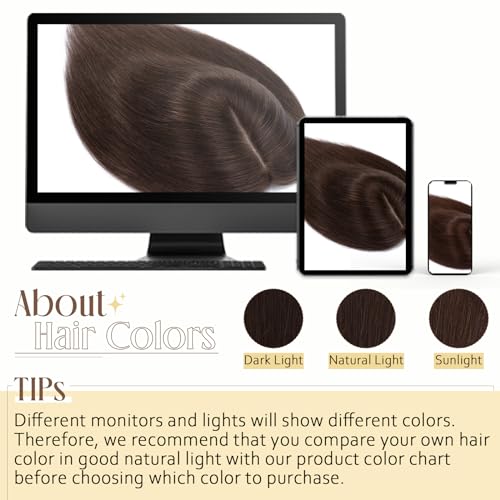 Elailite Human Hair Toppers for Women Real Human Hair Thin 4.7"x3.9" Silk Base Clip in Remy Hairpieces 8 Inch Jet Black